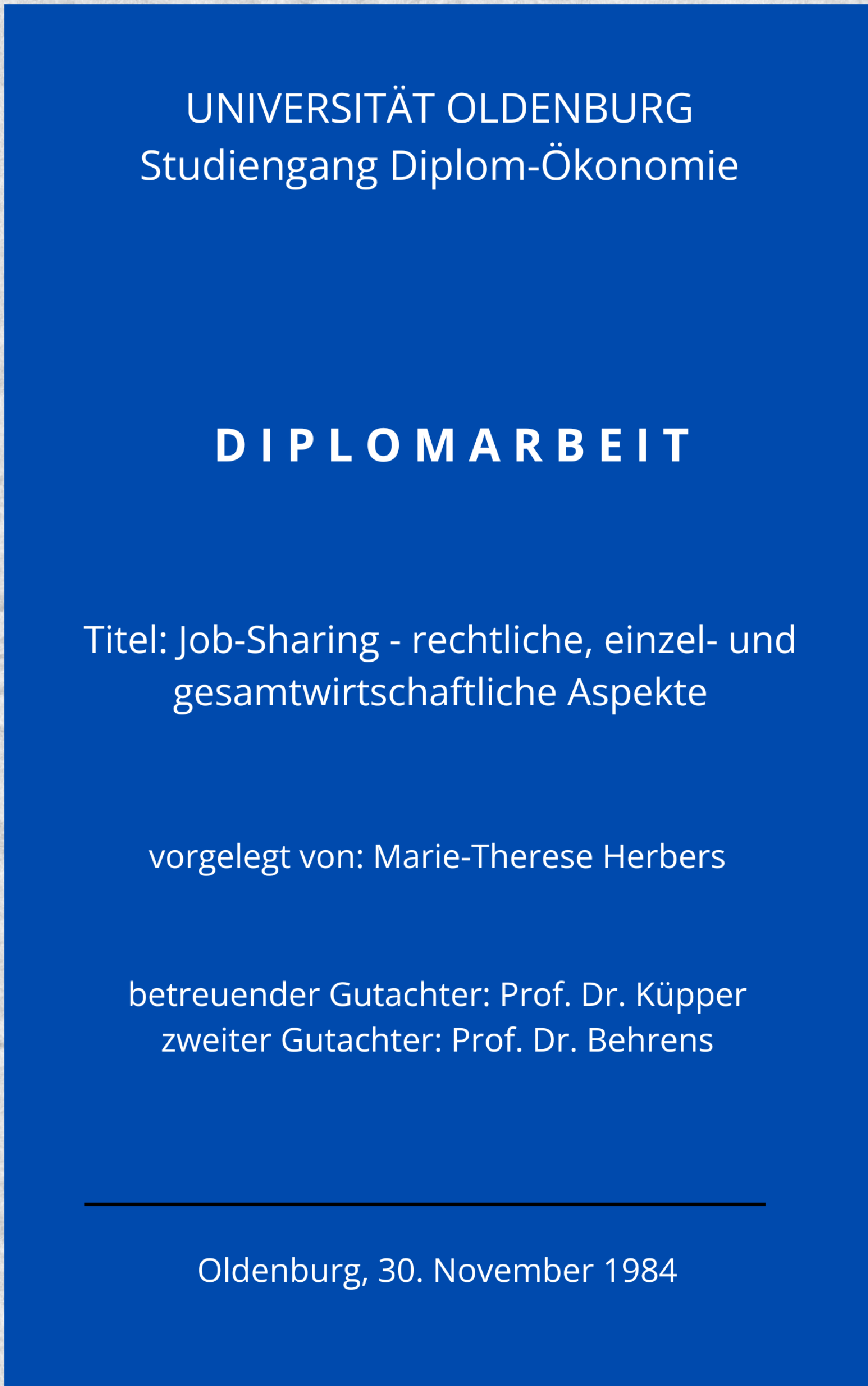 Cover page of the diploma thesis, typed on a typewriter