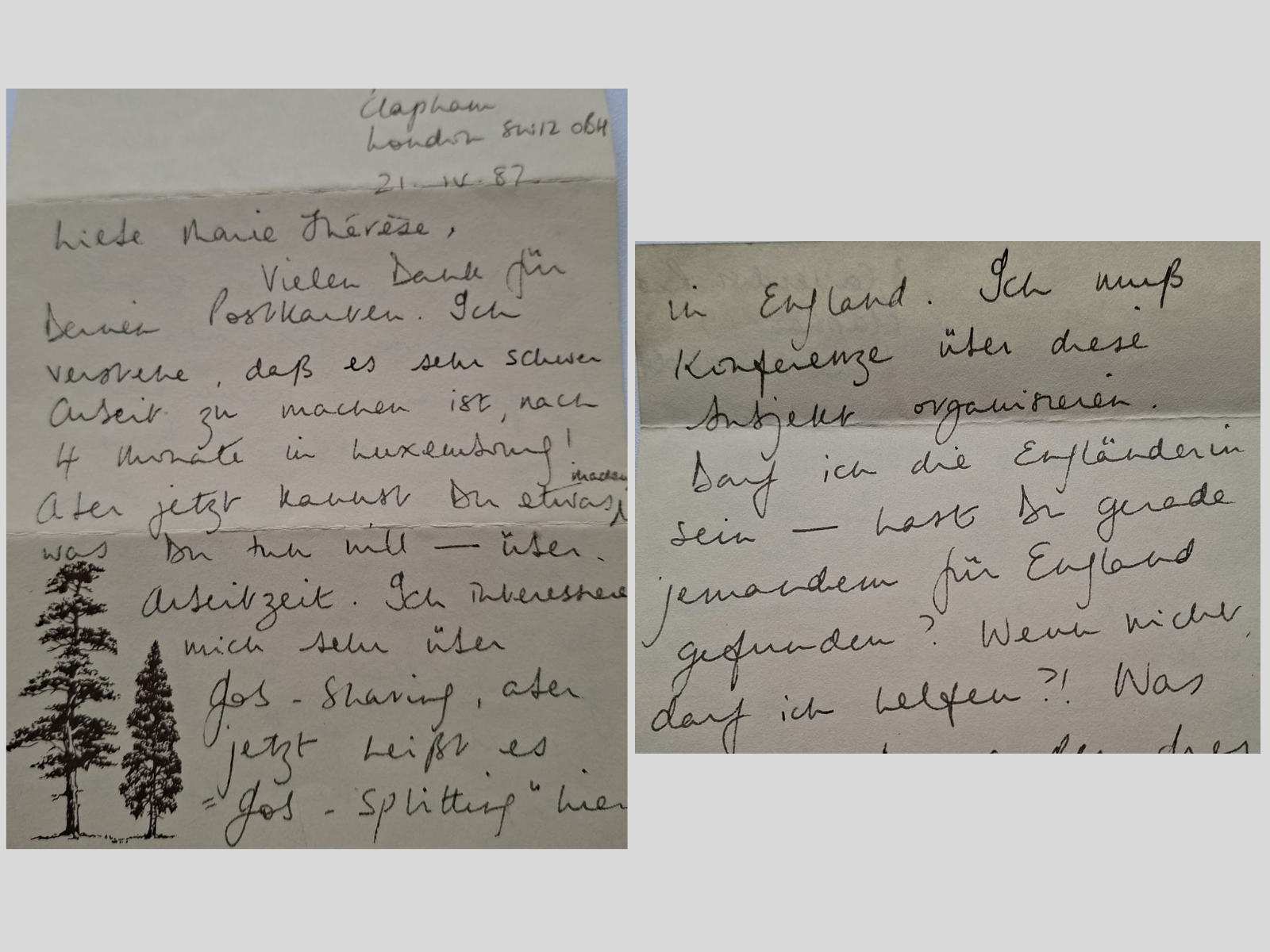 ©Ein Brief aus London, 21. April 1987 – Jo wollte beim Aufbau des europäischen Jobsharing-Netzwerks mitwirken. © Marie-Therese Herbers.
